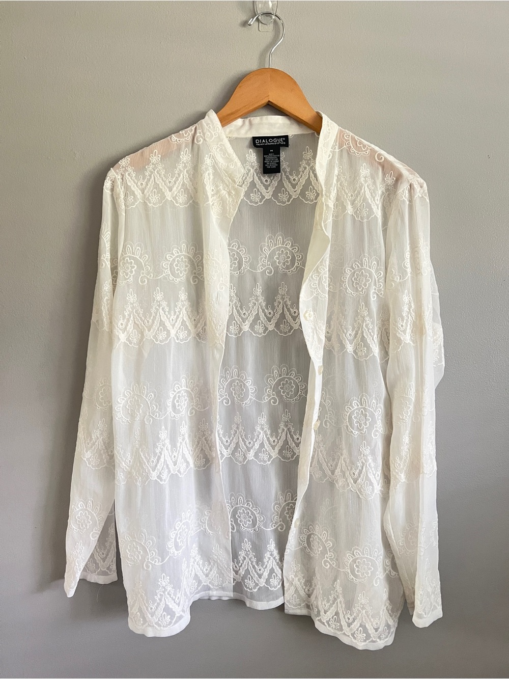 Dialogue Ivory Sheer Lace Button-Up Blouse